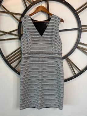 Karl Lagerfeld Black and White Striped V-Neck Midi Dress